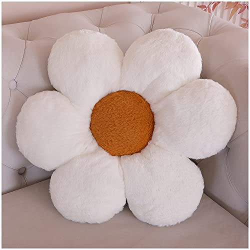 LANFIRE Blume Plüsch Kissen Bodenkissen Dekoratives Blumenkissen Sitzkissen Schlafsofa Kissen Möbel Innenkissen (40CM, Weiß)