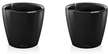 Lechuza 16069 Classico Premium LS 35 Herausnehmbarer Pflanzeinsatz & 16049 Classico Premium LS 28 Herausnehmbarer Pflanzeinsatz mit patentiertem Griffrahmen Schwarz Hochglanz