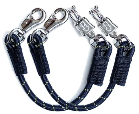 JA Horse Transport Elastik Anbinder Anbindestrick elastisch Gummianbinder Anbindekette mit Panikhaken und Bull snap für Reitsport Pferdeanhänger, Box und Stall (2, Schwarz, 80 cm)