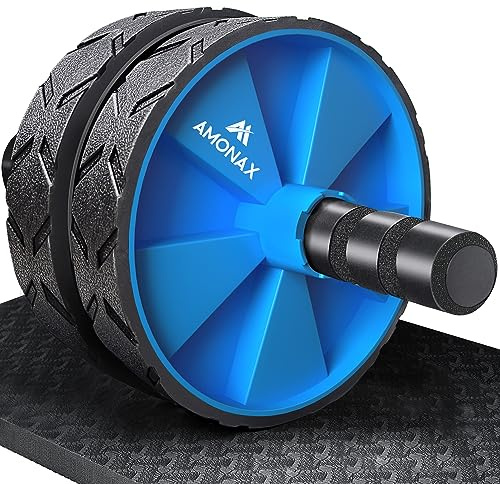 Amonax konvertibel ab hjulrulle med stor knämatta för Core Abs utrullningsövning. Dubbelhjulsset med dubbla styrketräningslägen på gymmet eller hemma (blå)