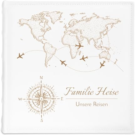 Maverton personalisiertes Einsteckalbum für 500 Fotos - Familienalbum 10x15 cm - weißes Erinnerungsalbum mit Einstecktaschen für Paar zum Hochzeitsjubiläum - 33x33cm