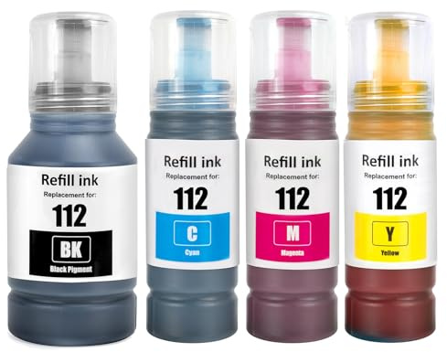 SHUOLEI 112 Tinte Kompatibel mit Epson 112 C13T06C14A C13T06C24A C13T06C34A C13T06C44A Tintenbehälte Nachfülltinte Multipack für ECOTANK L6490 L6550 L6570 L6580 L11160 L15150 L15160 L15180(4-Pack)