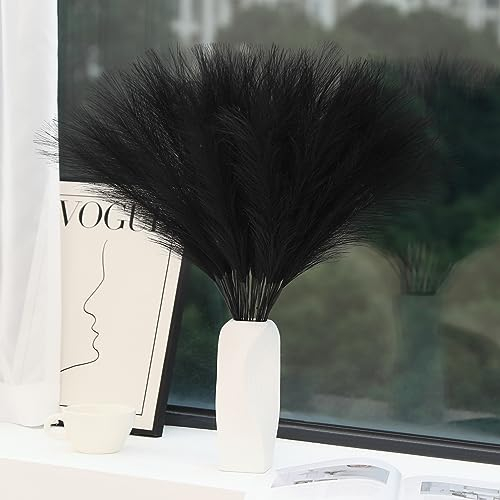 Wertuirk 60pcs Schwarz Pampasgras - 24 Zoll Faux Pampasgras Dekor, Kurz Künstliches Pampasgras für Gothic Raumdekoration, Hochzeit, Party, Halloween und Wohnkultur (Schwarz)