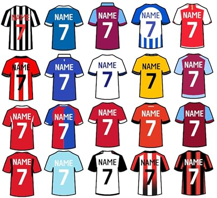 x20 Personalised Football Shirt Themed Fondant Icing Edible or Non Edible Cupcake Toppers, Football, Birthday Cake Toppers etc