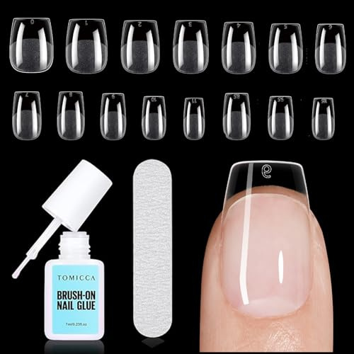 TOMICCA 240Pcs Extra Short Coffin Nail Tips with Glue Kit & Nail File | Acrylic False Nails 15 Sizes Matte & Glossy Full Cover Tips for Gel Nail Art, Manicure Decorations