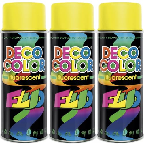 Deco Color 3er Sparpack Lackspray Neon GELB 400ml - fluoreszierender ACRYL - Sprühlack in leuchtenden Farben (3 Dosen 400ml Neon Gelb)
