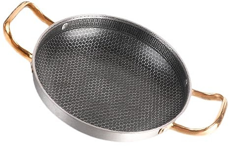 MOLUCKFU Padella a Nido D’ape Antiaderente in Acciaio 24 Cm Doppio Manico, Padella Domestica Per Rosolare Carne, Gamberi e Frutti Di Mare, Per Cucina Quotidiana e Pasti Salutari