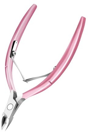 Cortador de cutículas con empujador de cutículas y tijeras, removedor de cutículas, herramientas profesionales duraderas de manicura para pedicura, cortacutículas de acero inoxidable (tijeras rosas)