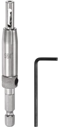 sourcing map Self Centering Drill Bit Set 5/64, 1/4 Hex Shank Drilling Bits for Wood Working, Cabinet Door Hinge Hole Punch Tool Self Center with Hex Keys L-Shaped, Silver
