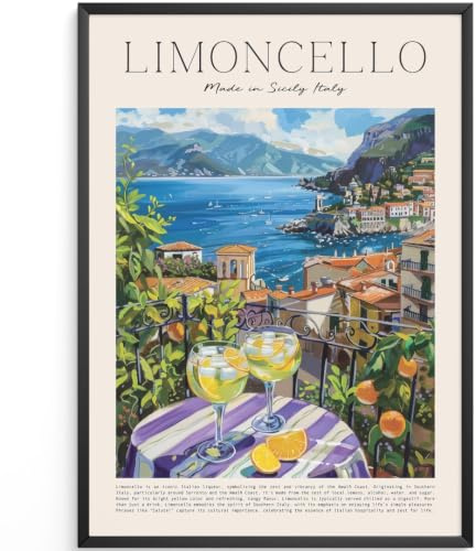 MJ-GRAPHICS® Limoncello Küchenposter A4 - Deko für Wohnzimmer und Küche - Retro Cocktail Wandbild Italien - Ohne Rahmen