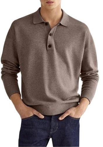 Hehiy Herren Polokragen Pullover Langarm Feinstrick Strickpullover Basic Einfarbig Männer Pulli Poloshirt T-Shirt 100% Baumwolle