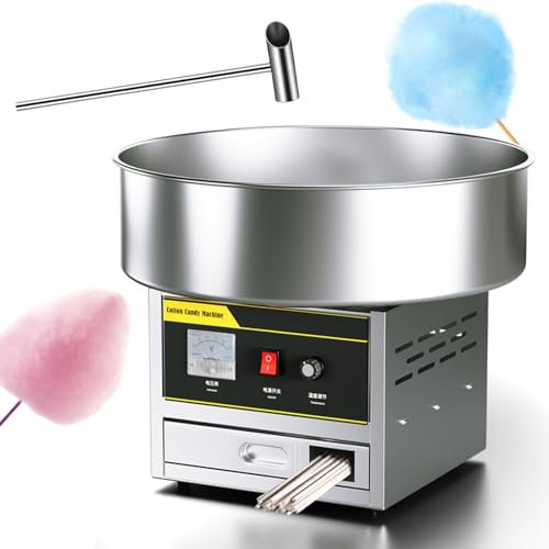 Naturalpowev Commercial Cotton Candy Machine, Stainless Steel Candy Floss Maker with Stainless Steel Bowl, Sugar Scoop, Uses Sugar or Hard Candy for Home, Carnival, Family Party