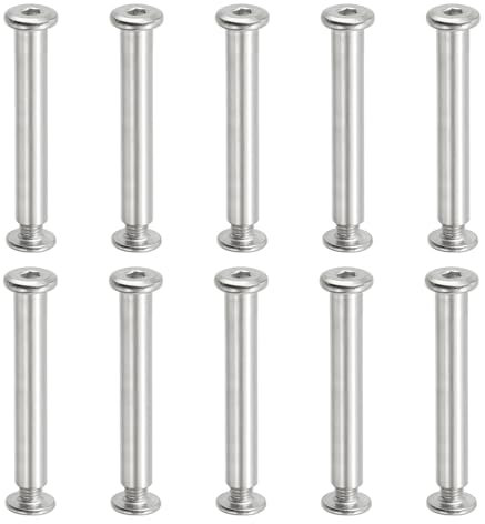 PATIKIL Tornillos Hexagonales de Chicago 10 Kit Postes de Tornillo de Encuadernación M6 x 50 mm Conexión Hexagonal Tornillo de Cabeza de Enchufe de Accionamiento Tuerca Plateado