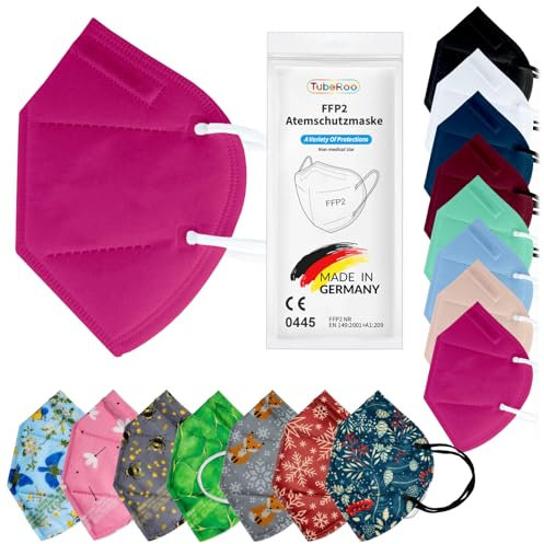 TubeRoo FFP2 Maske Pink Neonpink Rosa 10 Stück Masken aus Deutschland, Made in Germany, weiche runde Ohrschlaufen Bänder, Atemschutzmaske, Mundschutz, Schutzmaske, Staubmaske, Feinstaubmaske