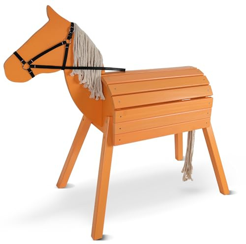 Pink Papaya Cavallo in legno per esterni, cavallo da equitazione in legno per bambini, cavallo da gioco XXL per il giardino, esterno in legno con criniera e coda