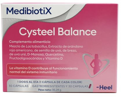 MedibiotiX Cysteel Balance – Probióticos + Prebióticos + D-Manosa + Arándano Rojo – Bienestar del Sistema Urinario y Microbiota Femenina – Fabricado por Heel – 30 + 30 Cápsulas