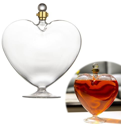 Decanter per Whisky,750ML Decanter per Vino a Forma di Cuore,Dispenser Bevande,Caraffa in Vetro Cristallo per Scotch Boourbon Vodka rum e Bevande Liquori,Set Whisky Regalo Regalo