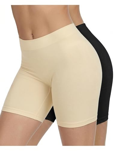 Lot de 2 Short Leggings Sport Femme sous Jupe ou Robe Anti-frottement Pantalons de Cyclisme pour Femme Legging Court sans Couture Boxer Short Sécurité