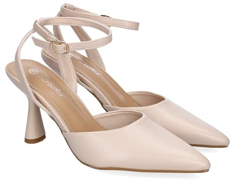 shoes&blues.es Zapato de Mujer, Tipo Salon con Tacon, Diseno de Punta Fina, Ideales para Ocasiones Especiales y Eventos Formales, con Cierre de Hebilla.