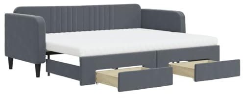 vidaXL Tagesbett, Sofabett Ausziehbar mit Schubladen Matratzen, Gästebett Schlafsofa für Schlafzimmer Wohnzimmer, Sofa Ausziehbett, Dunkelgrau 80x200cm Samt