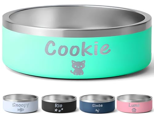 KDO MAGIC - Gamelle personnalisée Turquoise 16oz Base Antidérapante | Idée cadeau chien, chat, animaux | Grande et petite taille | Bolle personnalisable gravé avec prénom