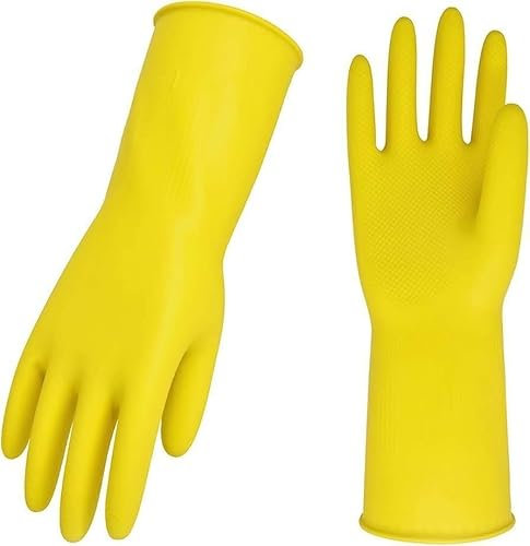 APXB 4/10 Pairs Rubber Gloves S/M/L Long Sleeve Household Washing Up Kitchen Cleaning Heavy Duty Dish Scrubber Dishes Food Non-slip Grip, Reusable, Kitchen, Bathroom & Multipurpose (20, Medium)