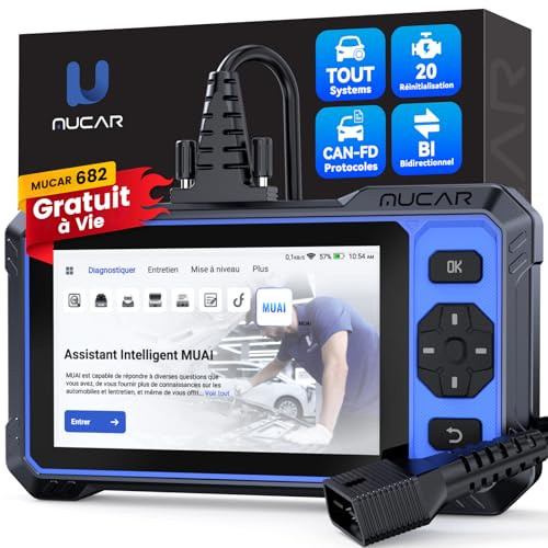 MUCAR 682 Diagnostic Intelligent par IA Valise Diagnostic Auto, Diagnostic Complet du Système, Tests Actifs Bidirectionnels, 20 Réinitialisations, Guide V.A.G, FCA AutoAuth, CANFD&DOIP, Gratuit à Vie