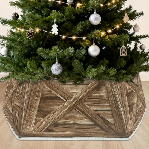 Fayavoo 80cm Christmas Tree Skirt Collar, Large Hexagon Tree Collar Collapsible Trees Base, Rustic Double-Sided Fabric Christmas Trees Cover for Home Festive Xmas Trees Decorations
