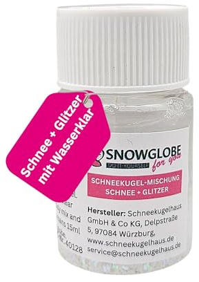 Fertigmischung mit Wasserklar und Schnee + Glitzer | für Bastelset DIY Schneekugel Do it yourself | 15 ml Inhalt | 40128