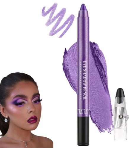 Waterproof Purple Eyeshadow Stick,Purple Eyeshadow,Eye Shadow Pencils,Rich Colour Eyeliner,Smooth For Eyes Makeup,Shimmer Blendable Longwear Glitter,With Pencil Sharpener(Pearly Pur-ple)