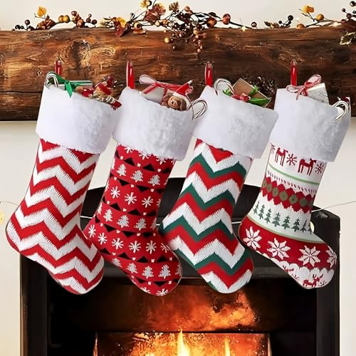 DAJASD Nikolausstrumpf Groß, 4 Stück Weihnachtsstrumpf Personalisiert, 40cm Nikolausstiefel zum Aufhängen Zum Füllen und Dekorieren Weihnachtsdeko für Kamin, Weihnachtsbaum, Wand, Treppe