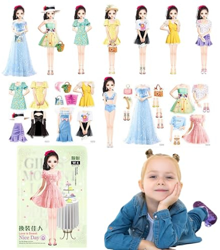 Xinhuju Magnetisches Mädchen | Play Paper Doll - Interaktive magnetische Puppenkleid Kostüme Lernen Spielzeugspiel für Geburtstag Weihnachten Osterfeiertag Neujahr präsent kreatives Reisespiel Dres