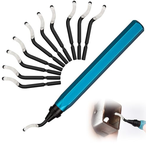 Deburring Tool Set, with 10 BS1010 Replacement Pipe Deburring Tool, Metal Hand Handle Deburrer 360° Rotating Hand Deburring Tools for Metal, Plastic Resin 3D Printing PVC Aluminium Copper Steel