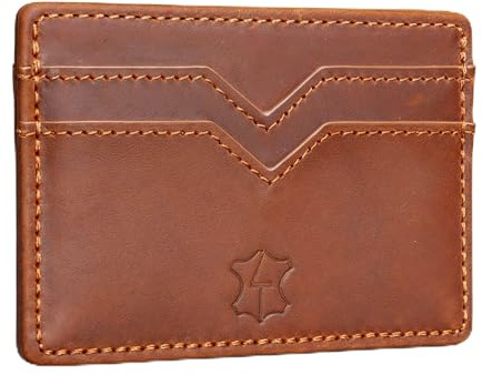 Kartenetui Leder Herren – besonders dünner Cardholder aus Echtleder, Slim Wallet in Braun, Karten-Portmonnaie & Mini Portmonnaie, Kreditkartenetui (Braun)