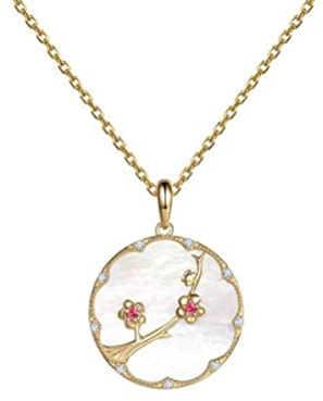 KRRKQH S925 Collana Femminile con Perle Naturali, Conchiglie, Ciondolo, Prugna, Orchidea, crisantemo, Gioielli in Stile Country