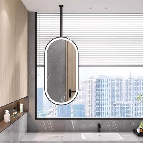 Junvstor Espejo de tocador con Luces LED, Espejos ovalados para baño para Colgar sobre el Lavabo, Espejos de tocador suspendidos con luz de Doble Cara(Una Sola Cara 50cmx70cm)
