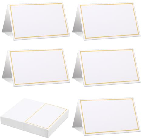 100 Pack Place Cards for Table Setting Elegant Tent Name Cards with Gold Foil Border 2 x 3.5 Small Escort Card for Weddings Parties Events