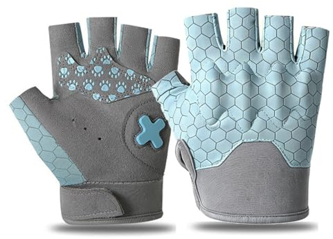 Tcdwla Fahrradhandschuhe Kinder, Reithandschuhe Für Junge Und Mädchen, Rutschbeständig, Schutzpalmen, Fingerlose Handschuhe Für Sportunterricht, Eislauf, Roller, Sportarten Im Freien(Blau,L)