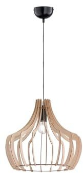 Reality Leuchten R30253830 Wood A++ to E, Pendelleuchte, Holz, E27, Holzfarben/Schwarz, 44 x 44 x 150 cm