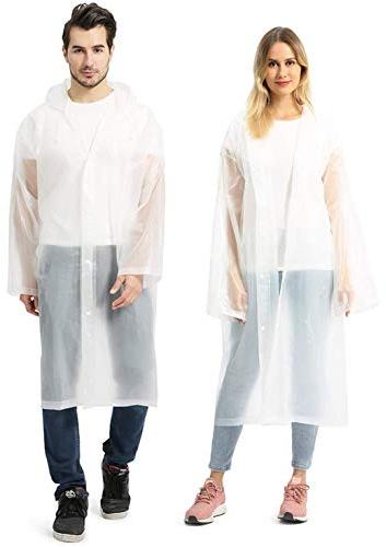 Opret 2 Stück Regenmantel Durchsichtiger Regenponcho für Damen und Herren, Wiederverwendbar Wasserdicht Regencape Regenjacke, Eva Atmungsaktiv Regen Zubehör für Wandern Radfahren Camping Reisen