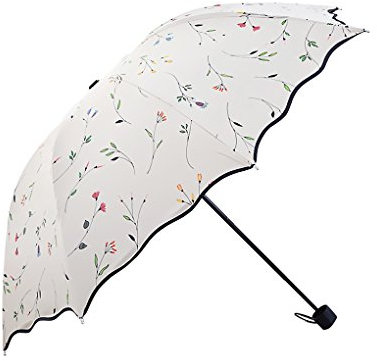 JIAHG Women’s Folding Floral Sun Umbrella Portable UV Protection Ladies Sun Parasol Windproof Strong Compact Umbrella Summer UPF 50+ Lightweight Travel Garden Sun Rain Umbrellas (White)