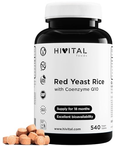 Rödjästris med Koenzym Q10. 540 veganska tabletter för 18 månaders. | Tillverkad med Monascus Purpureus Risjäst. Tillverkad i Europa av HIVITAL