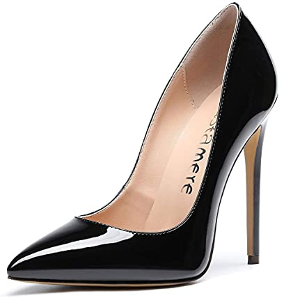 Castamere Escarpins Femme Talon Fête Mariage Sexy Talon Haut Aiguille Bout Pointu High Heels Chaussures Stilettos Talons 12CM Vernis Noir Escarpin EU 43