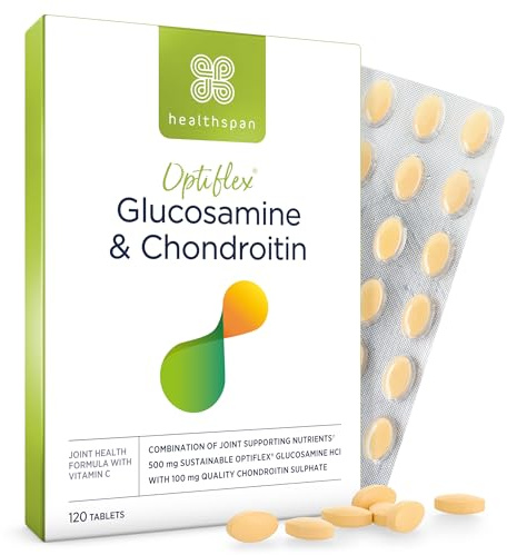 Healthspan Glucosamin & Chondroitin | 500 mg Optiflex Glucosamin & 100 mg Chondroitinsulfat | 20 mg Vitamin C | 120 Tablettem