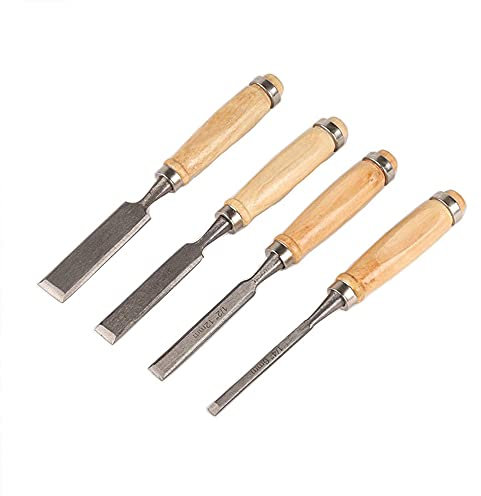 Stechbeitel Set 4-teiliges Holzmeißel-Set für Kohlenstoffstahl Stechbeitel Set zum Schnitzen von Holz Zimmerei Skulptur Rahmen Holzdrehen Handwerk und Holzarbeiten
