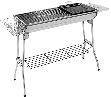 Kavolet Gril de Barbecue en Acier Inoxydable, Gril à Charbon de Bois, Grand Barbecue Portable Pliable, avec Panier de Rangement Plateau poêle à Frire, pour campeurs en Plein air, Amateurs de Barbecue