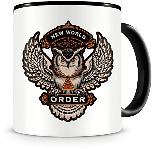 Samunshi® Tasse mit Motiv New World Order Kaffeetasse Lustige Tassen zum Geburtstag Becher Teetasse Kaffeebecher Geschenk für Liebhaber Eule Owl Freimaurer