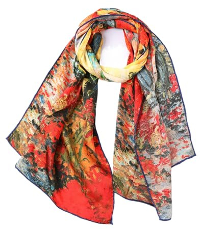 Prettystern Sciarpa Arte Colorata lunga da donna in seta colorata 160 cm Stampe d'arte - la vigna rossa ad Arles P699