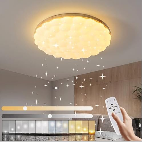 ANKBOY LED Deckenleuchte Dimmbar Holzoptik Rund 50cm, Deckenlampe Sternenhimmel mit Fernbedienung Holz, 36W Moderne Deckenbeleuchtung Kinderzimmer