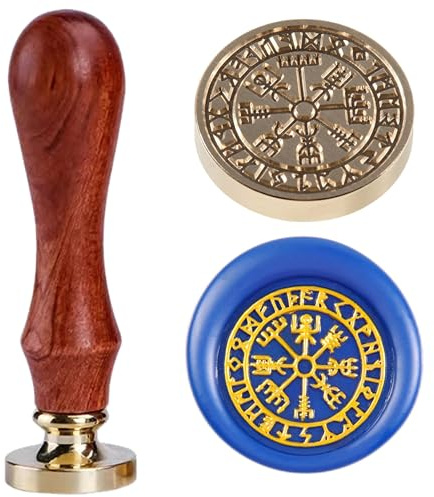 Vegvisir Viking Wachs-Siegel-Stempel Kompass Rune Spruch Siegel Wachsstempel Norse Runen Wachs-Siegel 25mm/1'' Vintage Original Siegel Stempelkopf mit Holzgriff